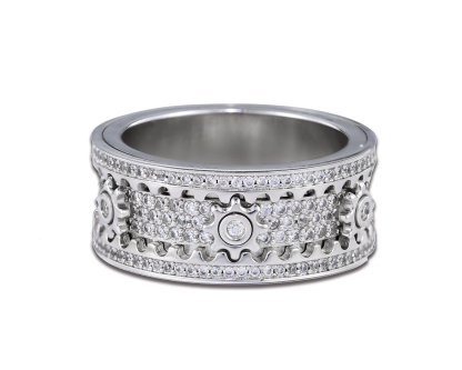 Moissanite Cogwheel Fidget Ring in Copper/Sterling Silver, Cubic Zirconia Spinner Ring For Men & Women, Anxiety Ring for Stress Relief