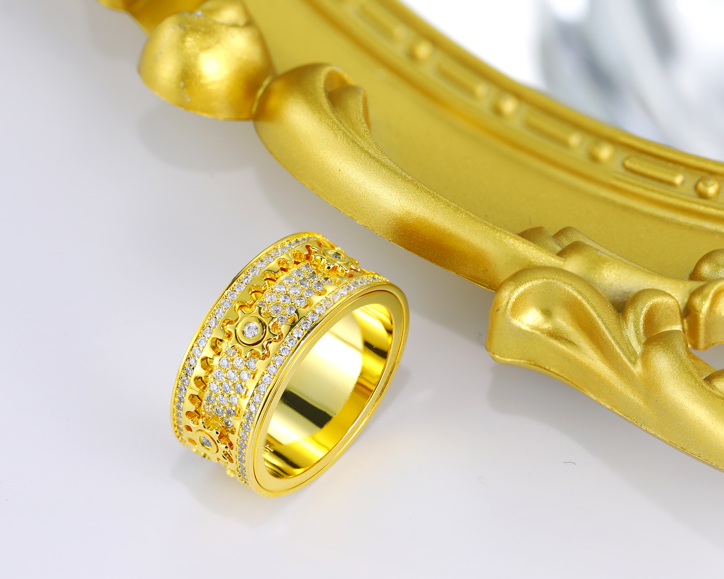 Moissanite Cogwheel Fidget Ring in Copper/Sterling Silver, Cubic Zirconia Spinner Ring For Men & Women, Anxiety Ring for Stress Relief