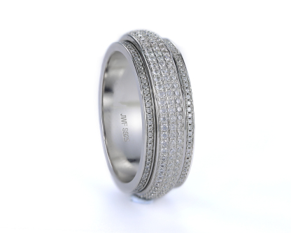 Iced Out Moissanite/Diamond Spinner Ring, Cubic Zirconia Fidget Ring For Men & Women, 925 Sterling Silver Calming Stone Meditation Ring