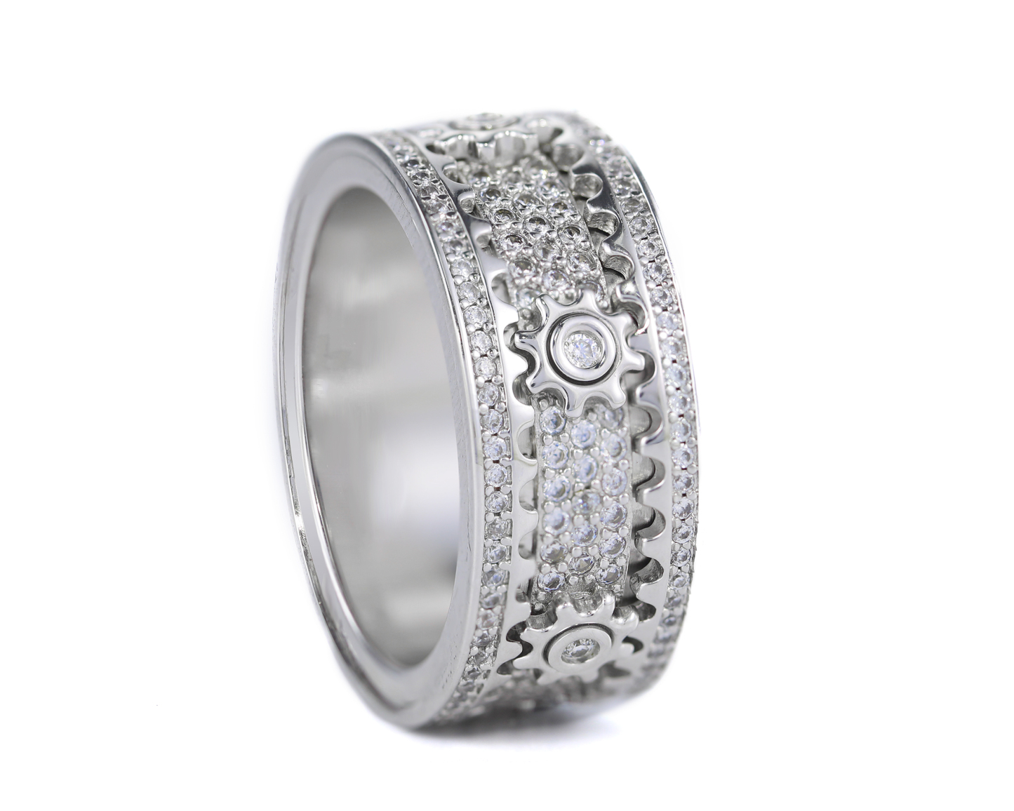 Moissanite Cogwheel Fidget Ring