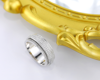 Iced Out Moissanite/Diamond Spinner Ring, Cubic Zirconia Fidget Ring For Men & Women, 925 Sterling Silver Calming Stone Meditation Ring