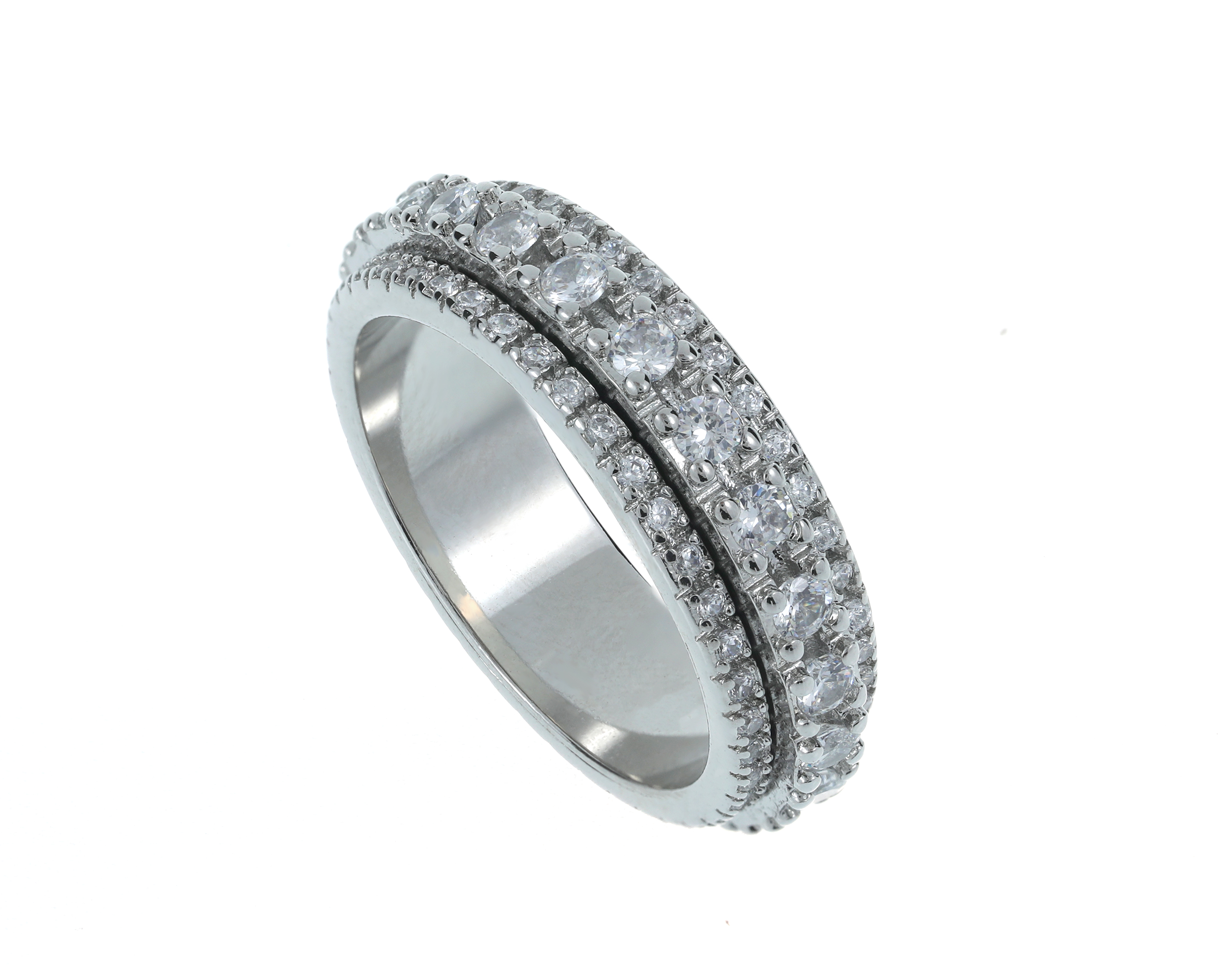 Stress Relief Moissanite Spinner Ring in Sterling Silver, Cubic Zirconia Fidget Ring For Men & Women, Anxiety Ring for Meditation