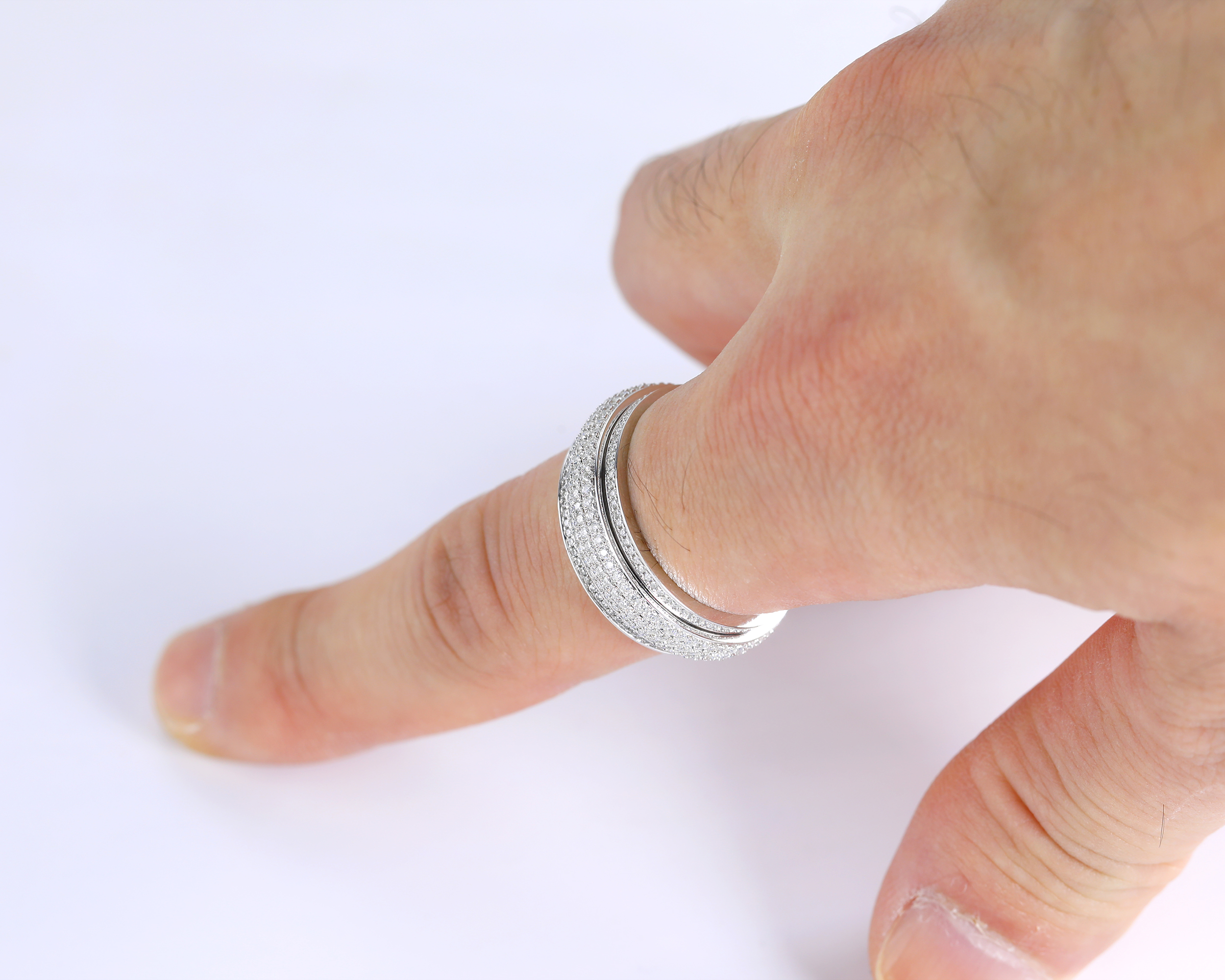 Iced Out Moissanite/Diamond Spinner Ring, Cubic Zirconia Fidget Ring For Men & Women, 925 Sterling Silver Calming Stone Meditation Ring