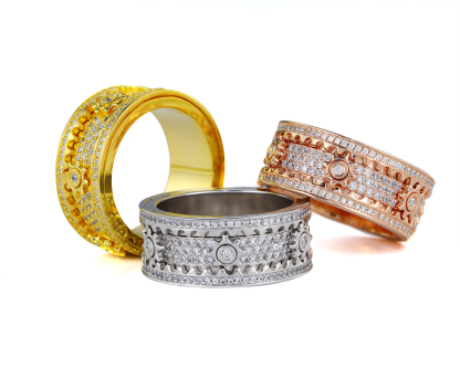Moissanite Cogwheel Fidget Ring in Copper/Sterling Silver, Cubic Zirconia Spinner Ring For Men & Women, Anxiety Ring for Stress Relief