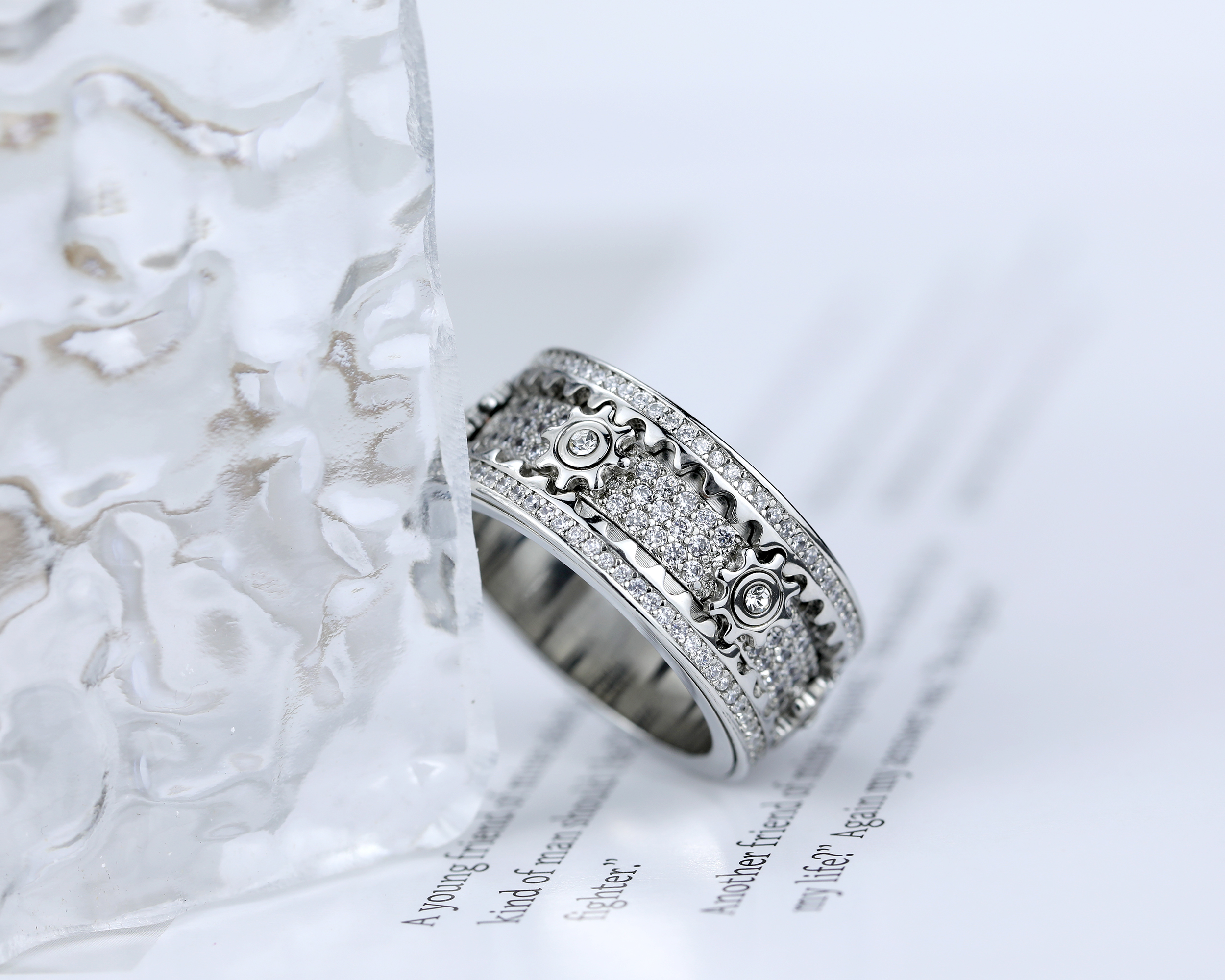 Moissanite Cogwheel Fidget Ring in Copper/Sterling Silver, Cubic Zirconia Spinner Ring For Men & Women, Anxiety Ring for Stress Relief