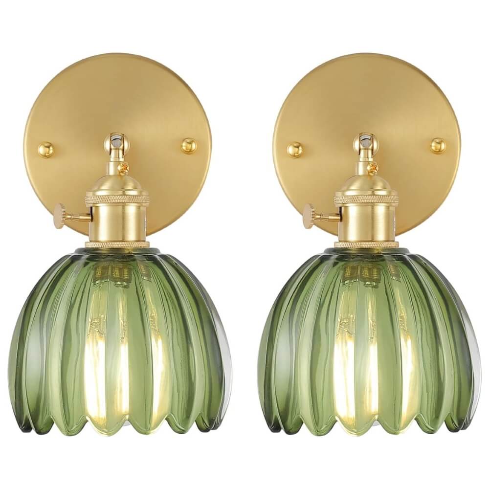 Vintage Tulip Glass Brass Sconces (Set of 2)