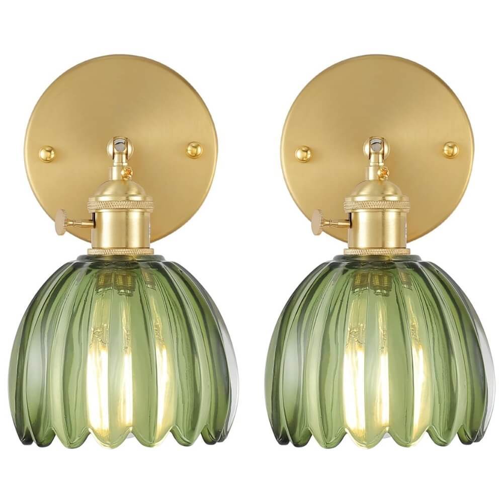 Vintage Tulip Glass Brass Sconces (Set of 2)