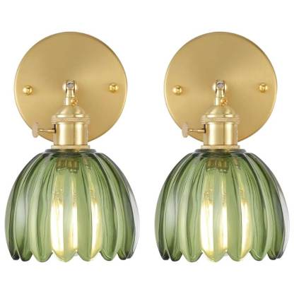 Vintage Tulip Glass Brass Sconces (Set of 2)