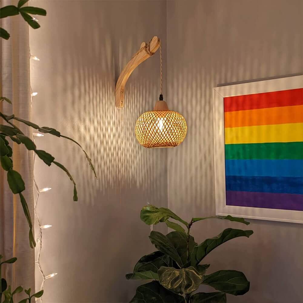 Wireless Bamboo Rattan Wall Light(2 Packs)