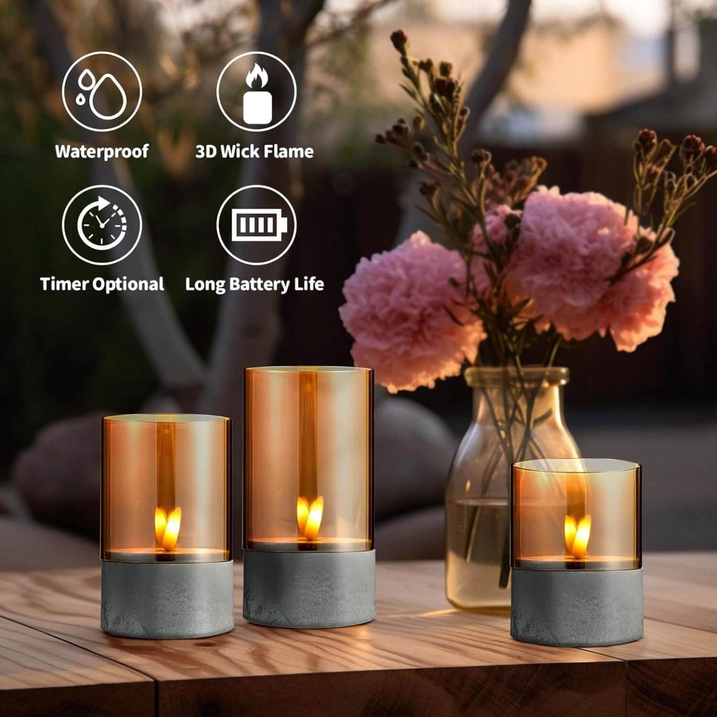Gold Glass LED Candles(3 PCS)