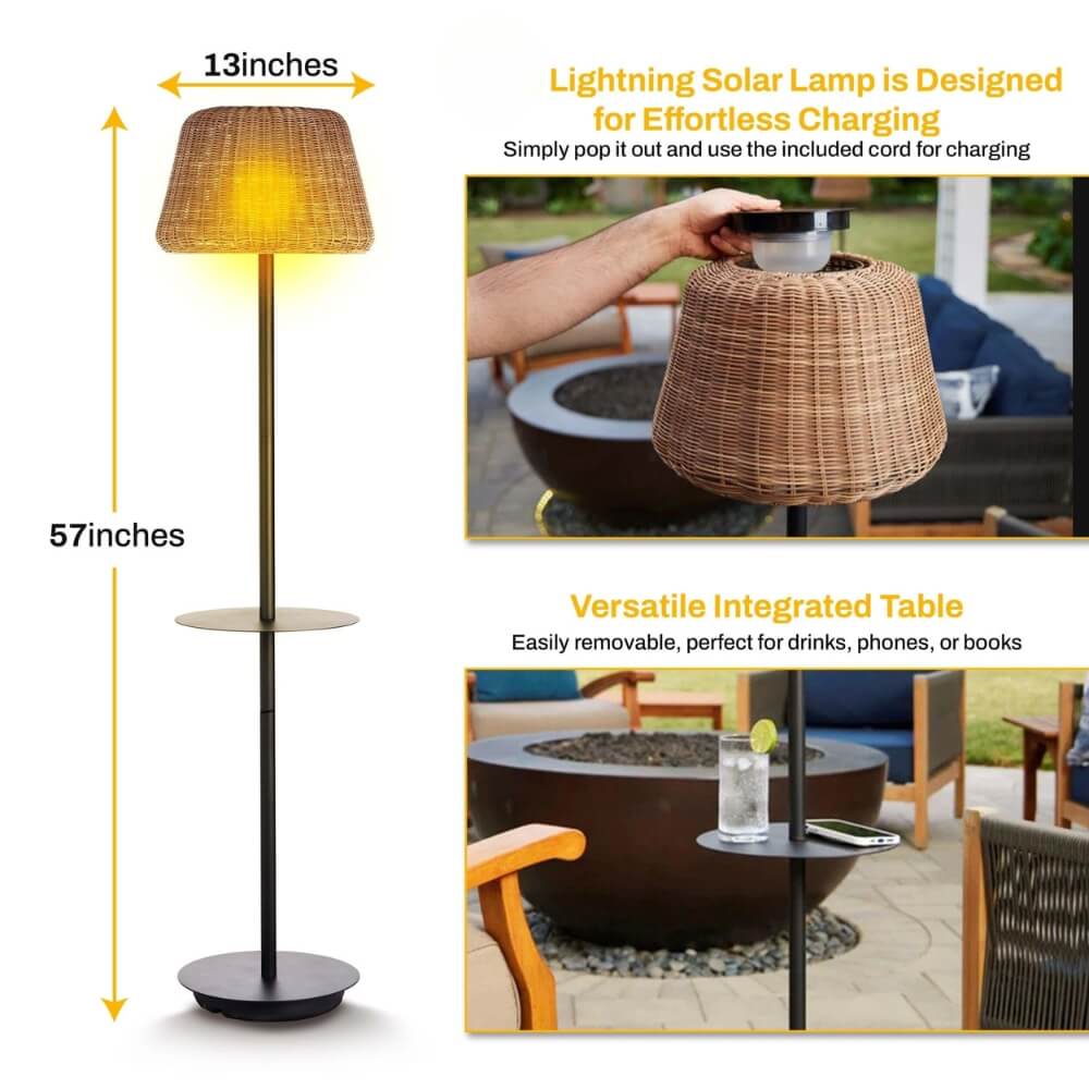 Solar Outdoor Floor Lamp with Table