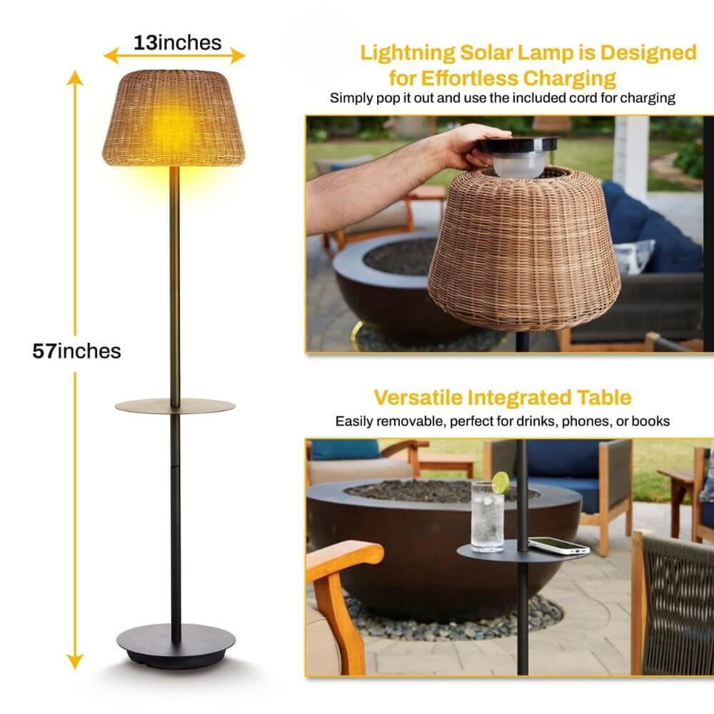 Solar Outdoor Floor Lamp with Table