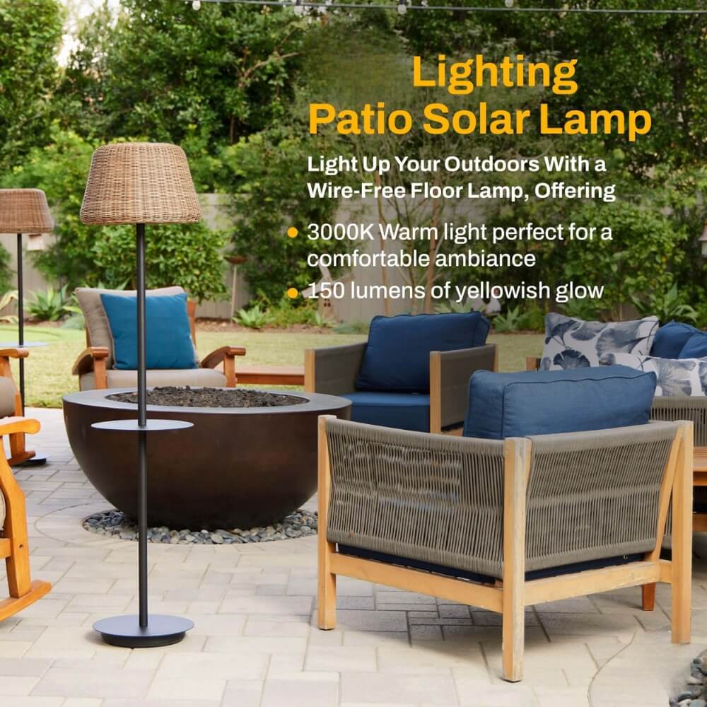Solar Outdoor Floor Lamp with Table