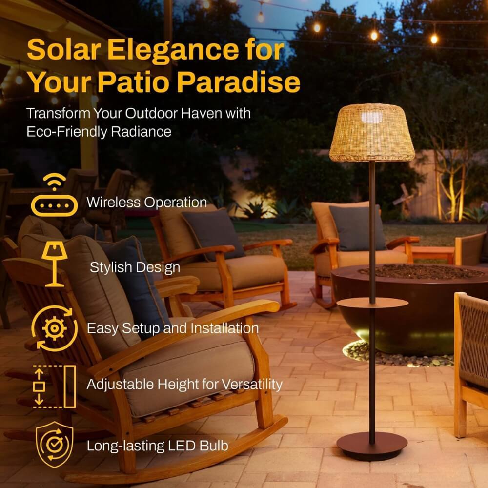 Solar Outdoor Floor Lamp with Table