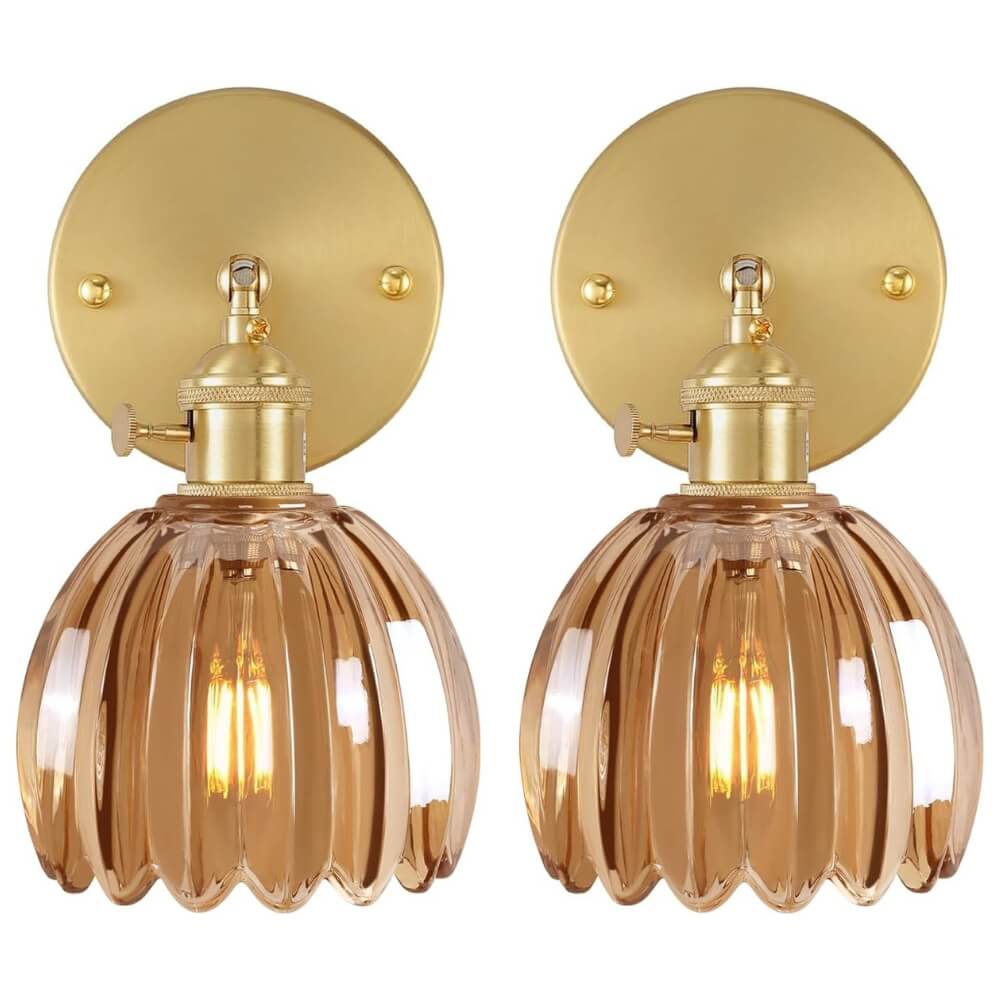 Vintage Tulip Glass Brass Sconces (Set of 2)