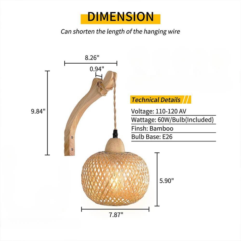 Wireless Bamboo Rattan Wall Light(2 Packs)