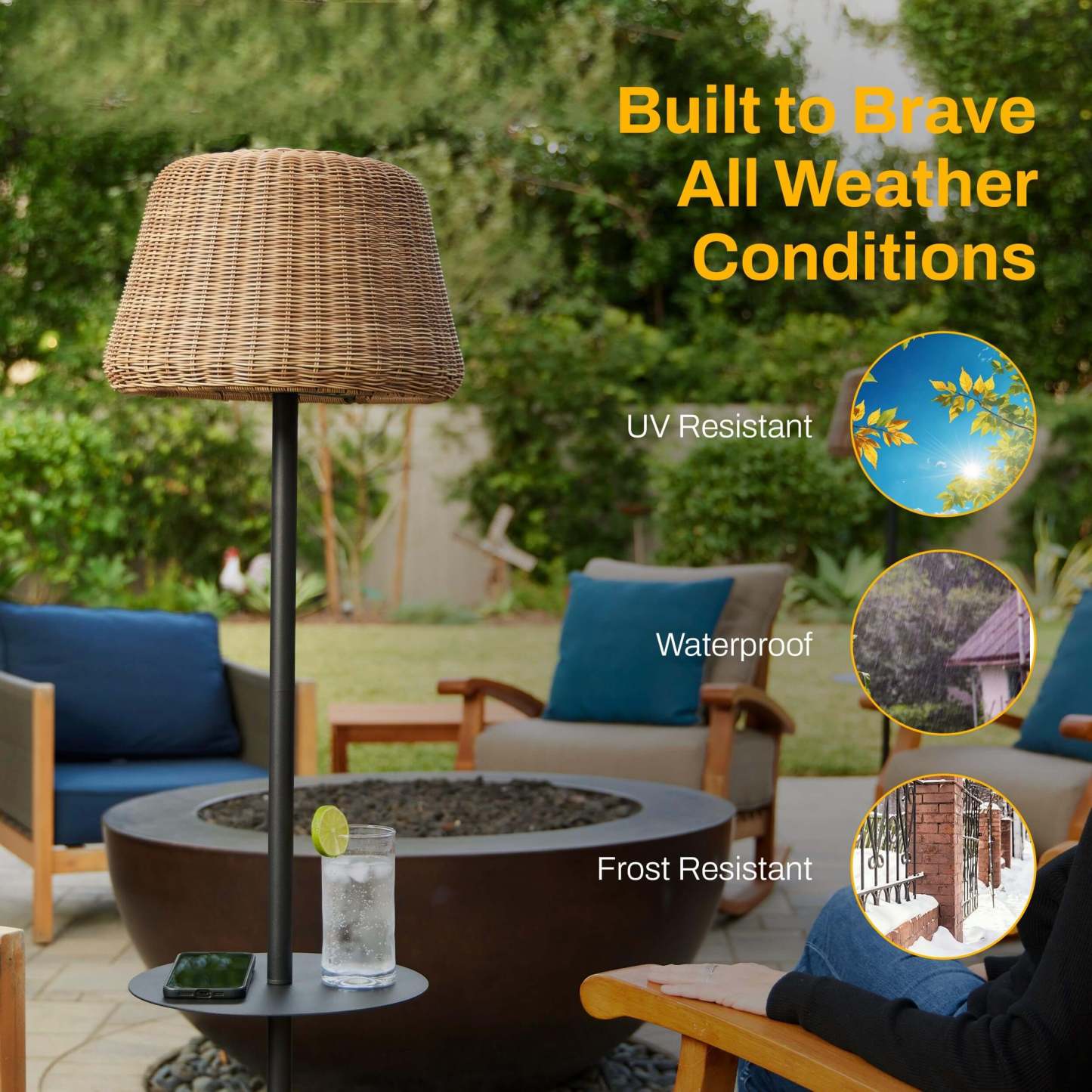 Solar Outdoor Floor Lamp with Table