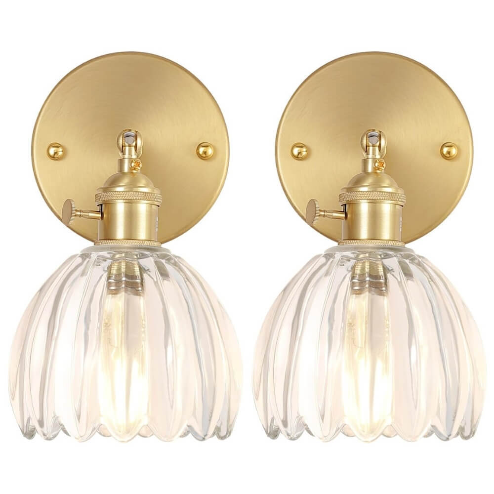 Vintage Tulip Glass Brass Sconces (Set of 2)