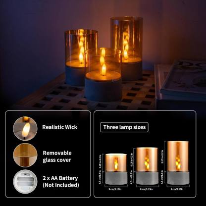 Gold Glass LED Candles(3 PCS)