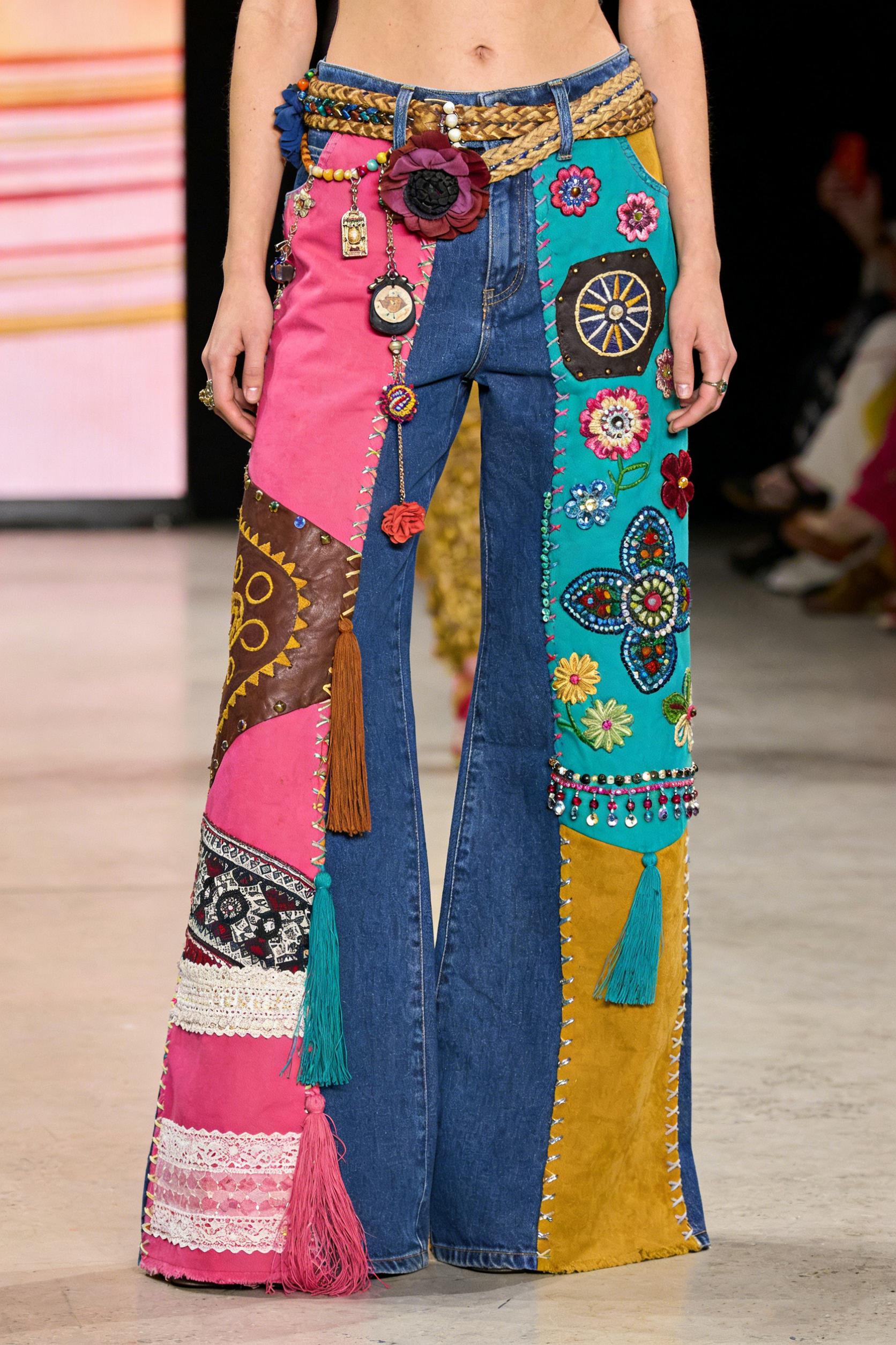 Floral Patchwork Bell Bottom Pants