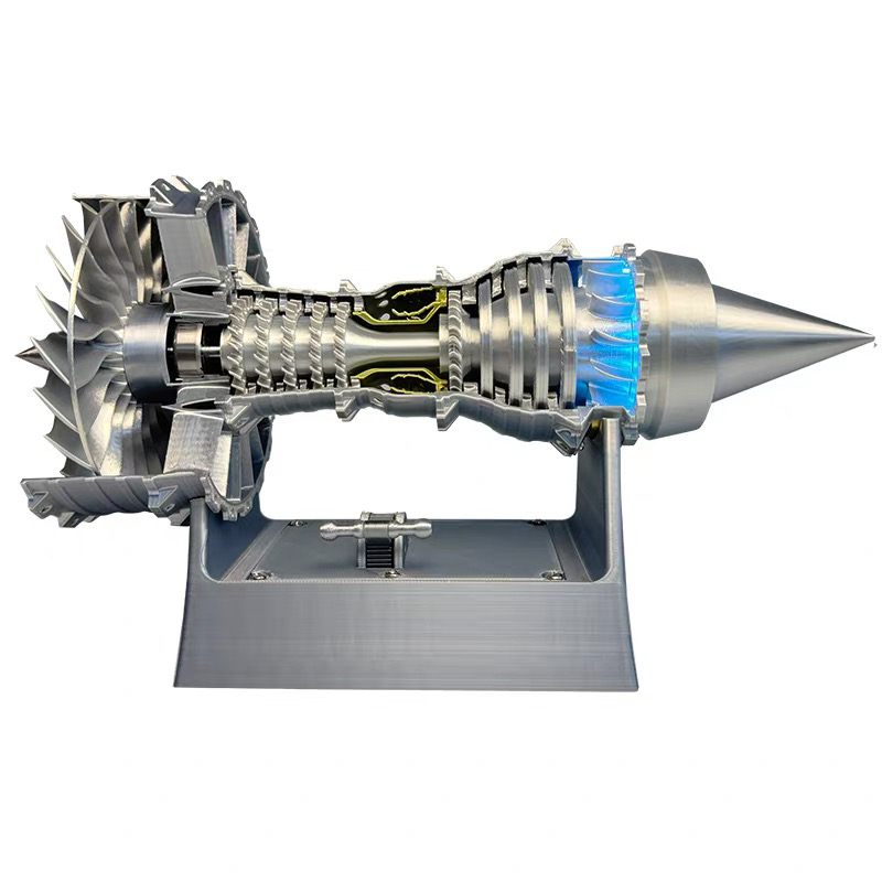 TR900 1/16 Silver Color Turbofan Engine Model Kit with Pushrod Contact Points, Lighting, and Rechargeable Aviation Model Kit