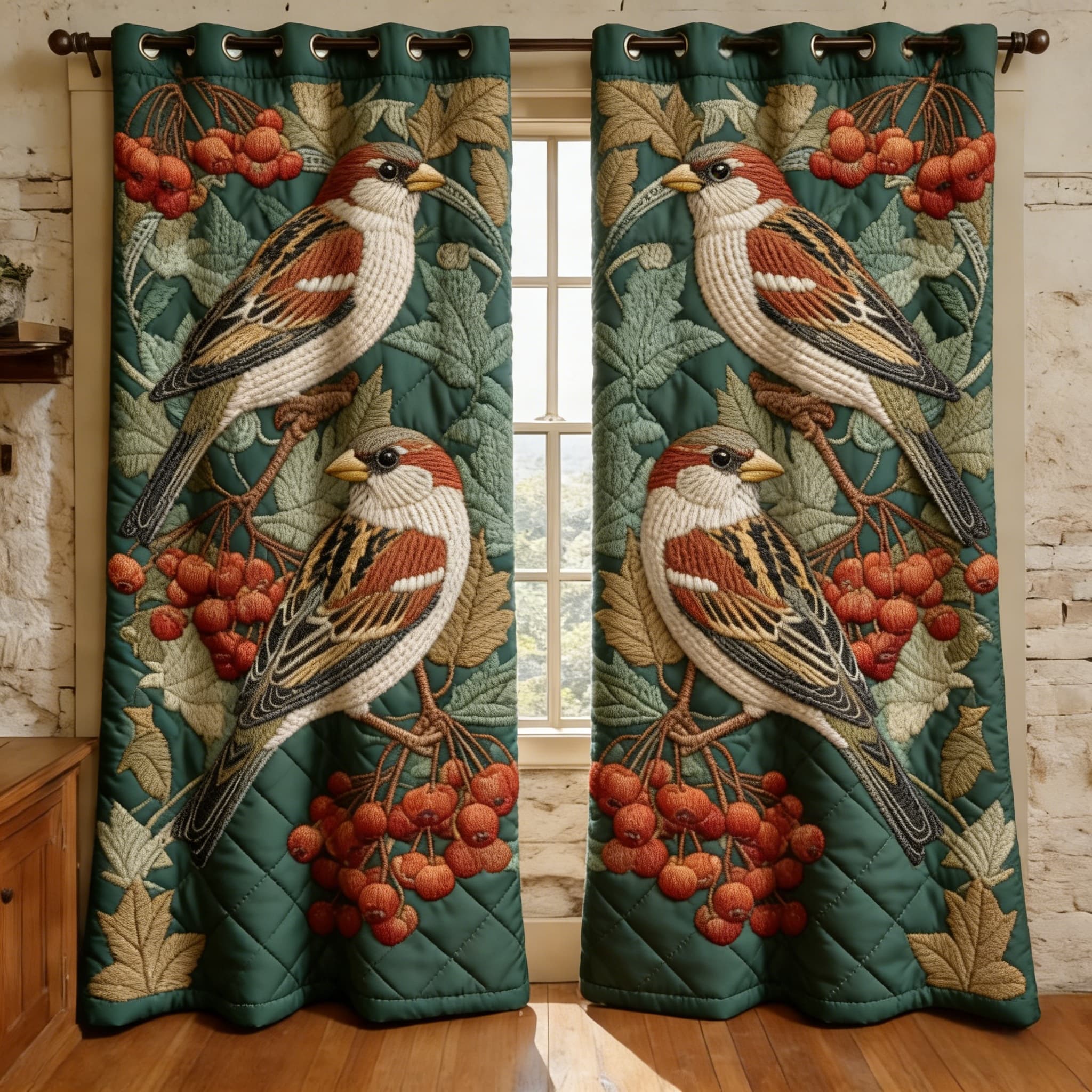 Sparrows & Rowan Berry Embroidered Knitwear Quilted Curtains
