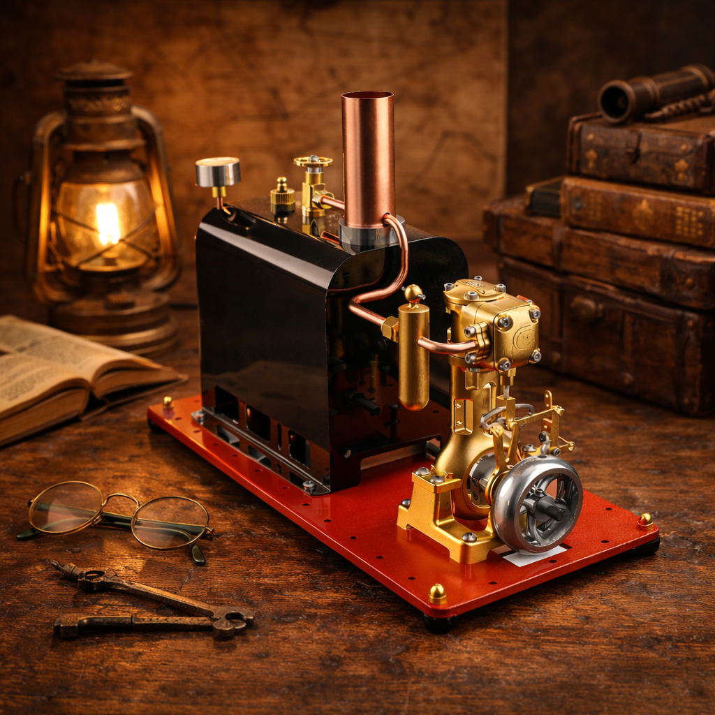 RW-BL1K Mini Reversible Live Steam Engine Kit with Boiler – DIY Working Brass Reciprocating Steam Engine Model with Stephenson Valve Gear for STEM Education & Mechanical Collectors