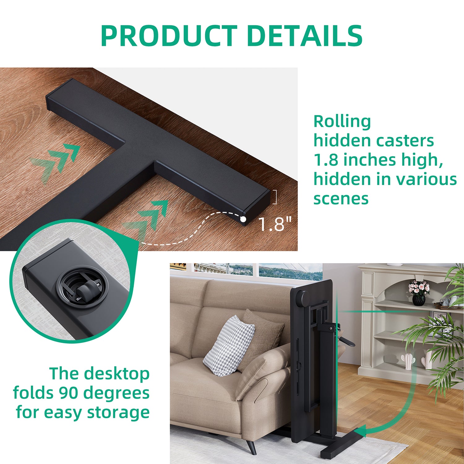 Folding Pneumatic Adjustable Height Standing Desk