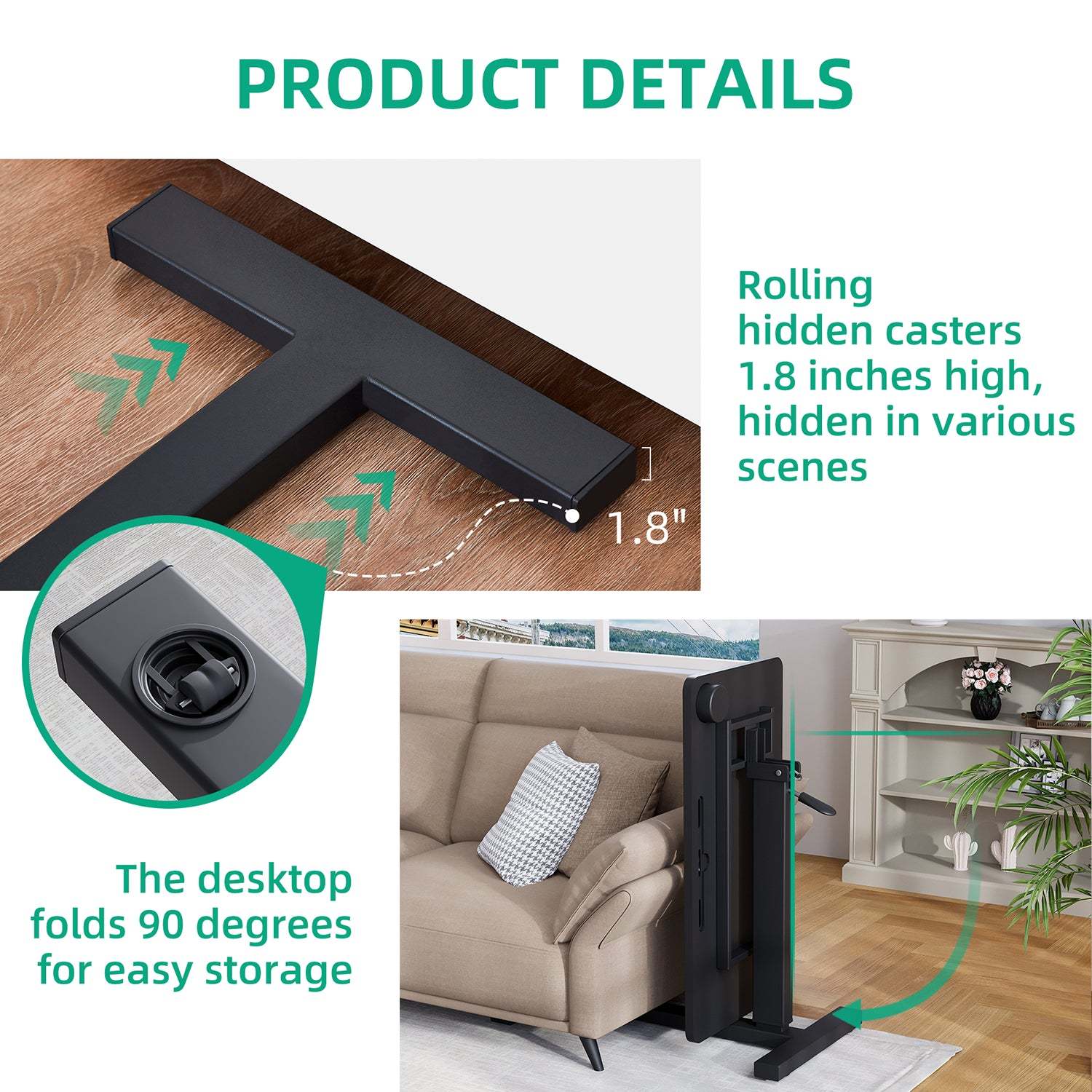 Folding Pneumatic Adjustable Height Standing Desk