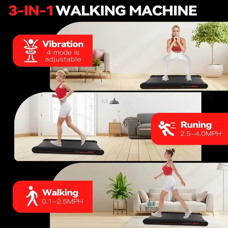 3-in-1 Portable Walking Pad Treadmill with Vibration Plate