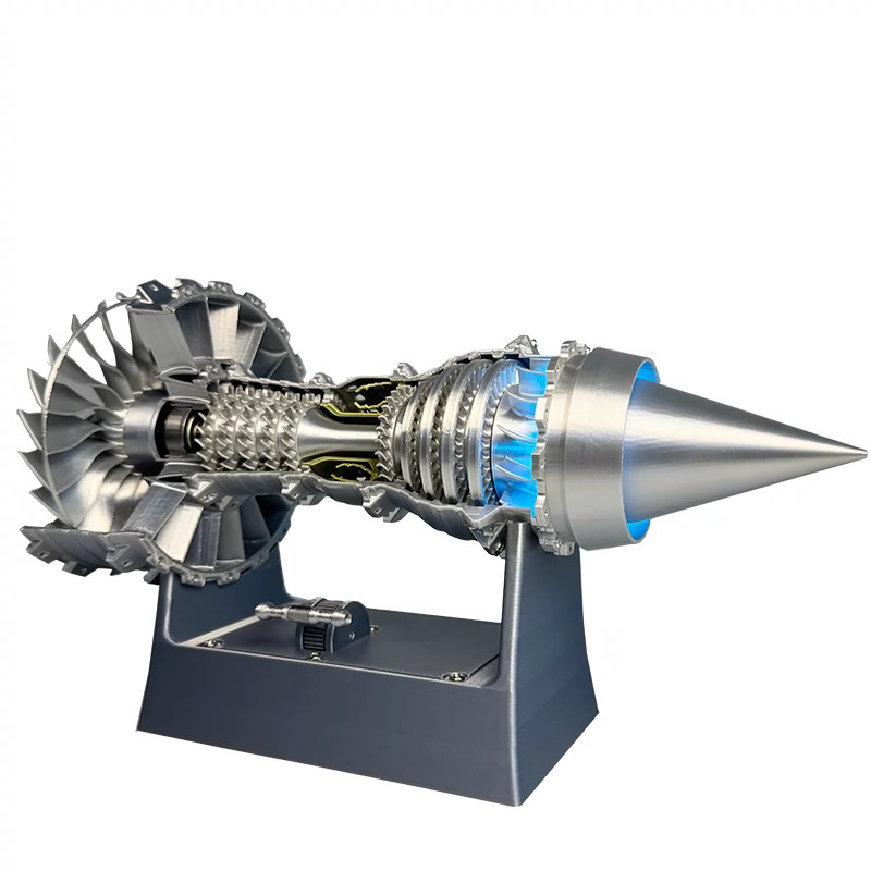 TR900 1/16 Silver Color Turbofan Engine Model Kit with Pushrod Contact Points, Lighting, and Rechargeable Aviation Model Kit