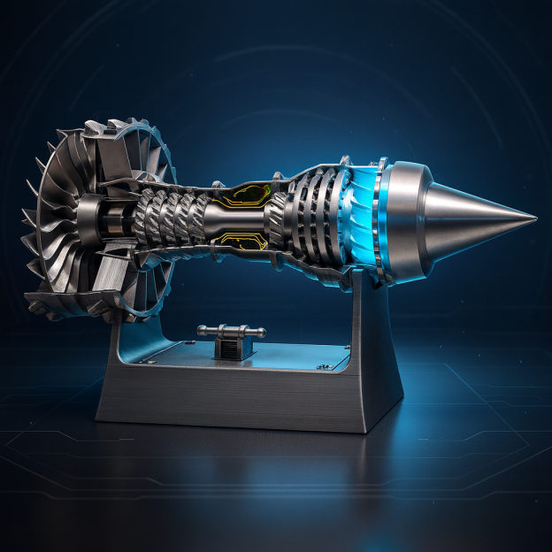 TR900 1/16 Silver Color Turbofan Engine Model Kit with Pushrod Contact Points, Lighting, and Rechargeable Aviation Model Kit