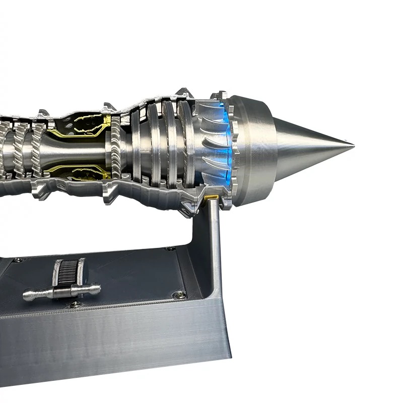 TR900 1/16 Silver Color Turbofan Engine Model Kit with Pushrod Contact Points, Lighting, and Rechargeable Aviation Model Kit