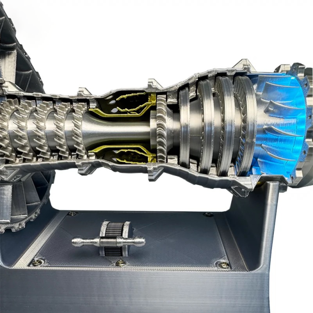 TR900 1/16 Silver Color Turbofan Engine Model Kit with Pushrod Contact Points, Lighting, and Rechargeable Aviation Model Kit