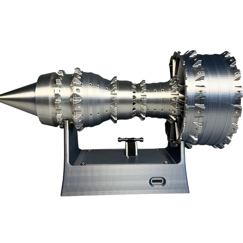 TR900 1/16 Silver Color Turbofan Engine Model Kit with Pushrod Contact Points, Lighting, and Rechargeable Aviation Model Kit