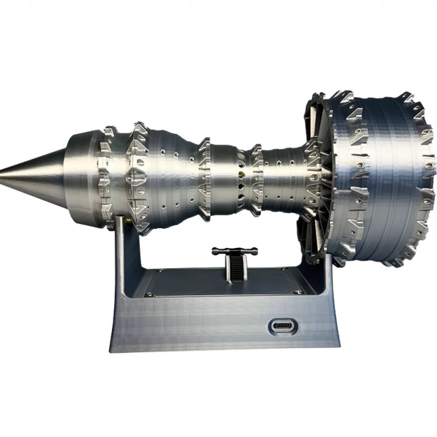 TR900 1/16 Silver Color Turbofan Engine Model Kit with Pushrod Contact Points, Lighting, and Rechargeable Aviation Model Kit