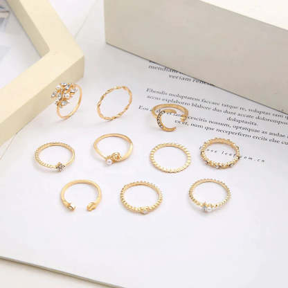 10 db-os csomag bohém ezüst és aranyozott gyűrű