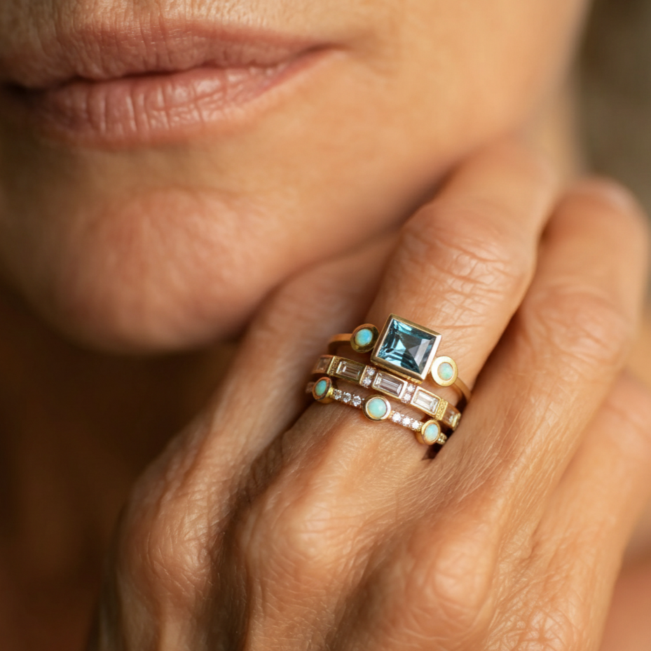 Vintage kék kristály gyűrű szett