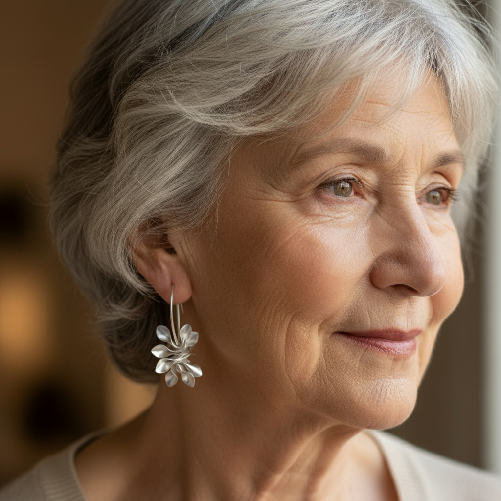 Vintage szabálytalan virág ezüst fülbevalók