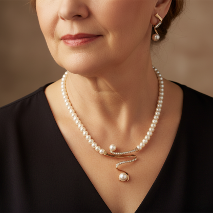 Természetes gyöngy nyaklánc + fülbevaló szett