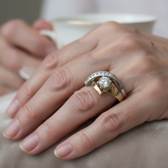 Vintage szabálytalan arany és ezüst cirkónia gyűrű