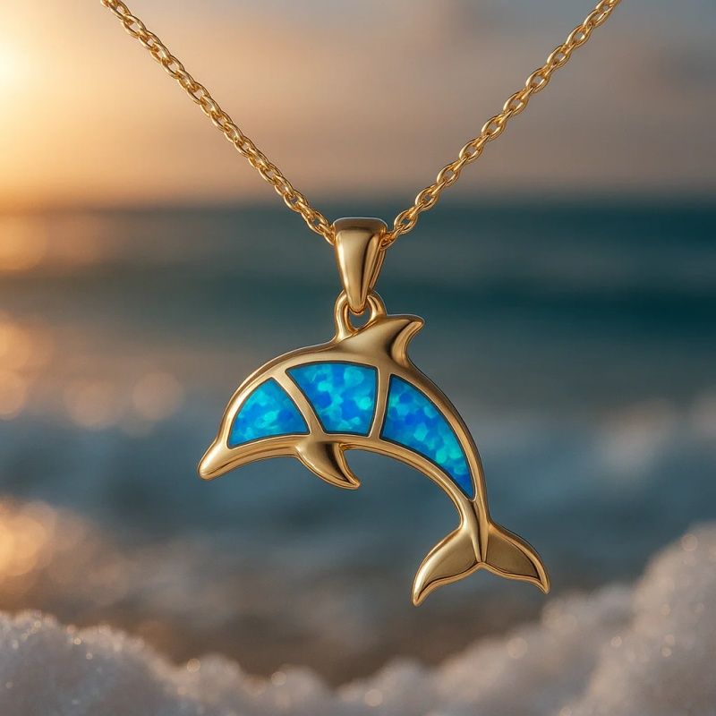 Kék tűzopál hawaii delfin nyaklánc