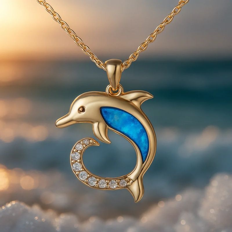 Kék tűzopál hawaii delfin nyaklánc