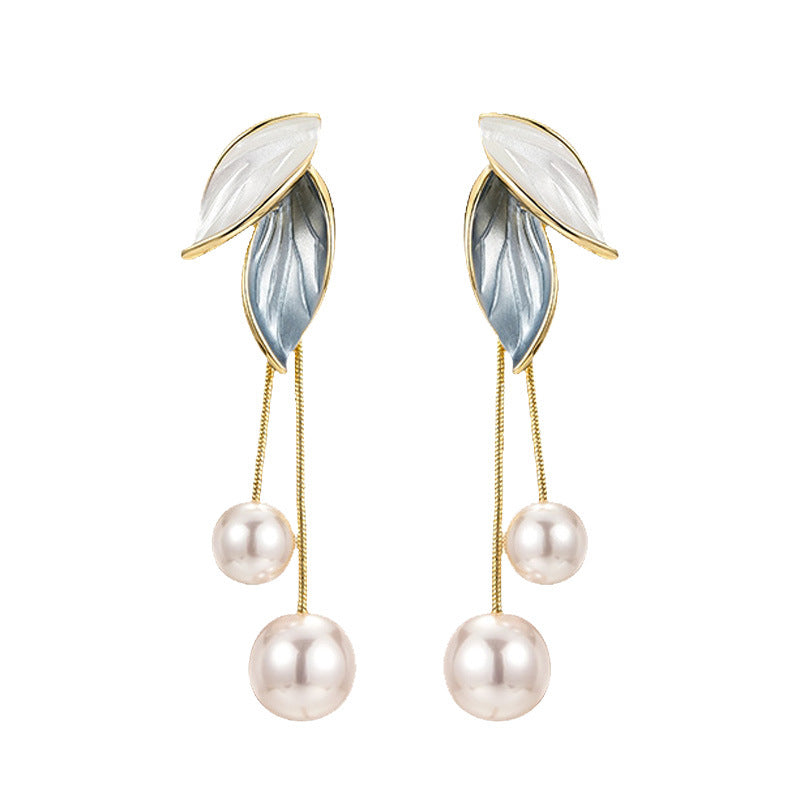 Levél medál fülbevalók gyöngyökkel aranyban