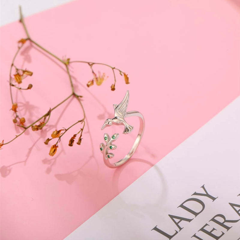 Kolibri gyűrű zöld cirkonokkal 925-ös ezüstből