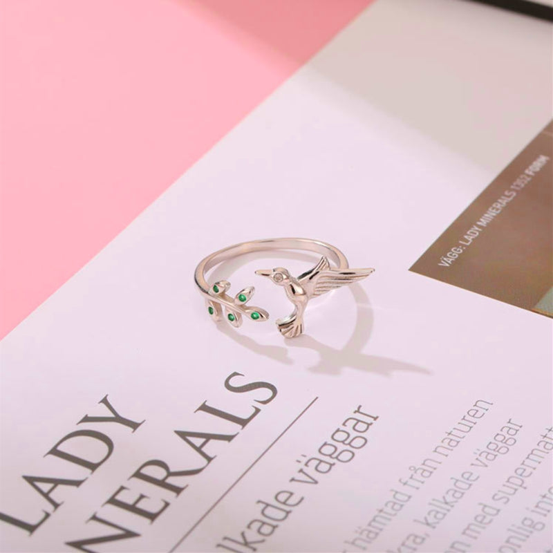 Kolibri gyűrű zöld cirkonokkal 925-ös ezüstből