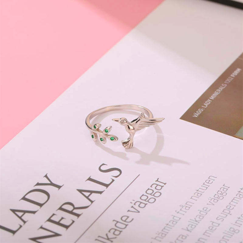 Kolibri gyűrű zöld cirkonokkal 925-ös ezüstből