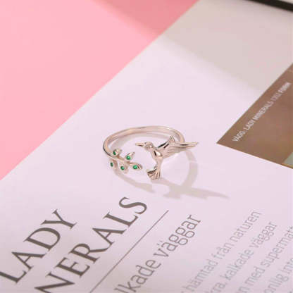 Kolibri gyűrű zöld cirkonokkal 925-ös ezüstből