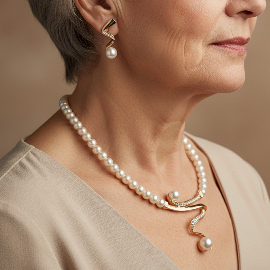 Természetes gyöngy nyaklánc + fülbevaló szett