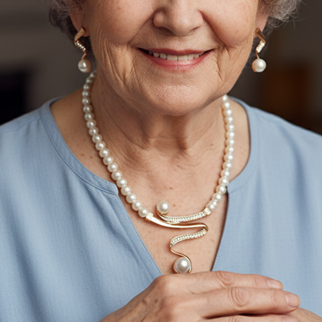 Természetes gyöngy nyaklánc + fülbevaló szett